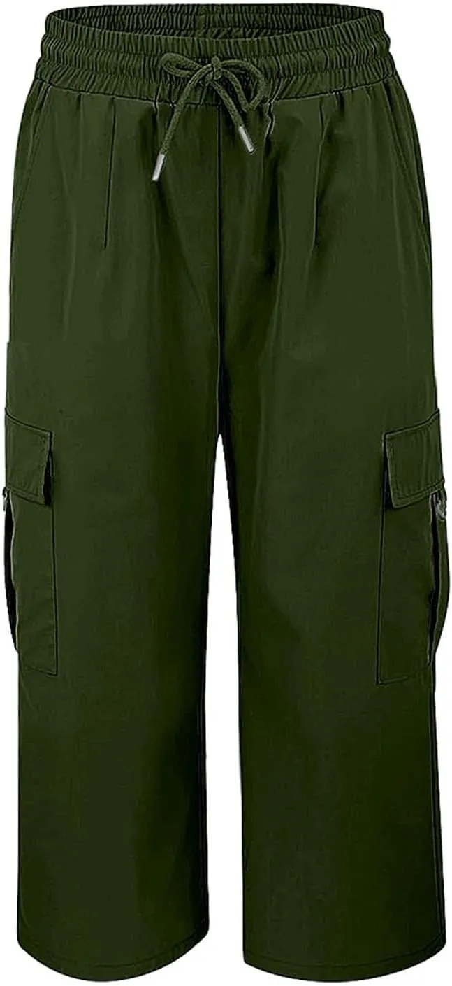 Cargo Capris for Women Plus Size High Waisted Elastic Cargo Athletic Pants Dressy Casual Summer Travel Long Shorts