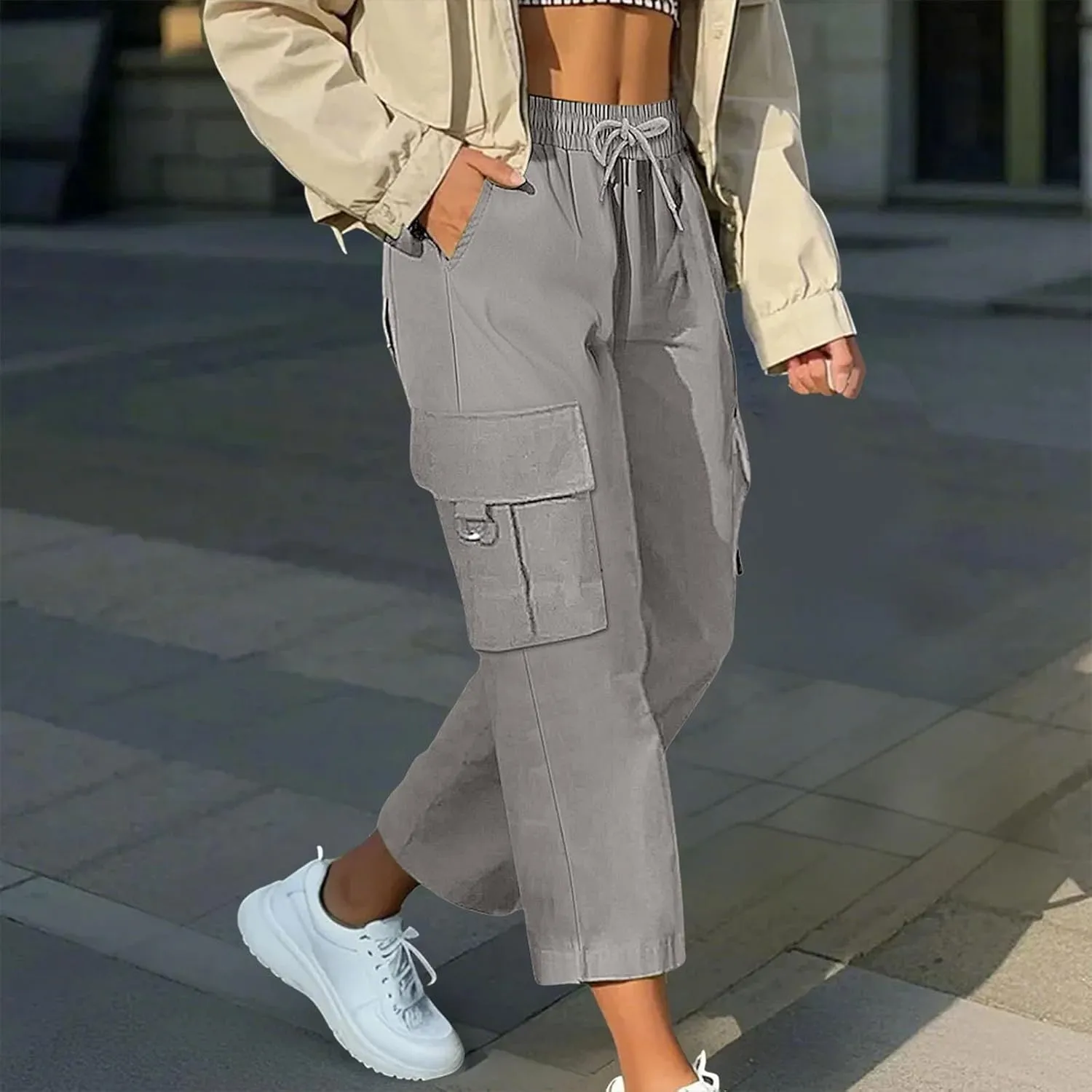 Cargo Capris for Women Plus Size High Waisted Elastic Cargo Athletic Pants Dressy Casual Summer Travel Long Shorts