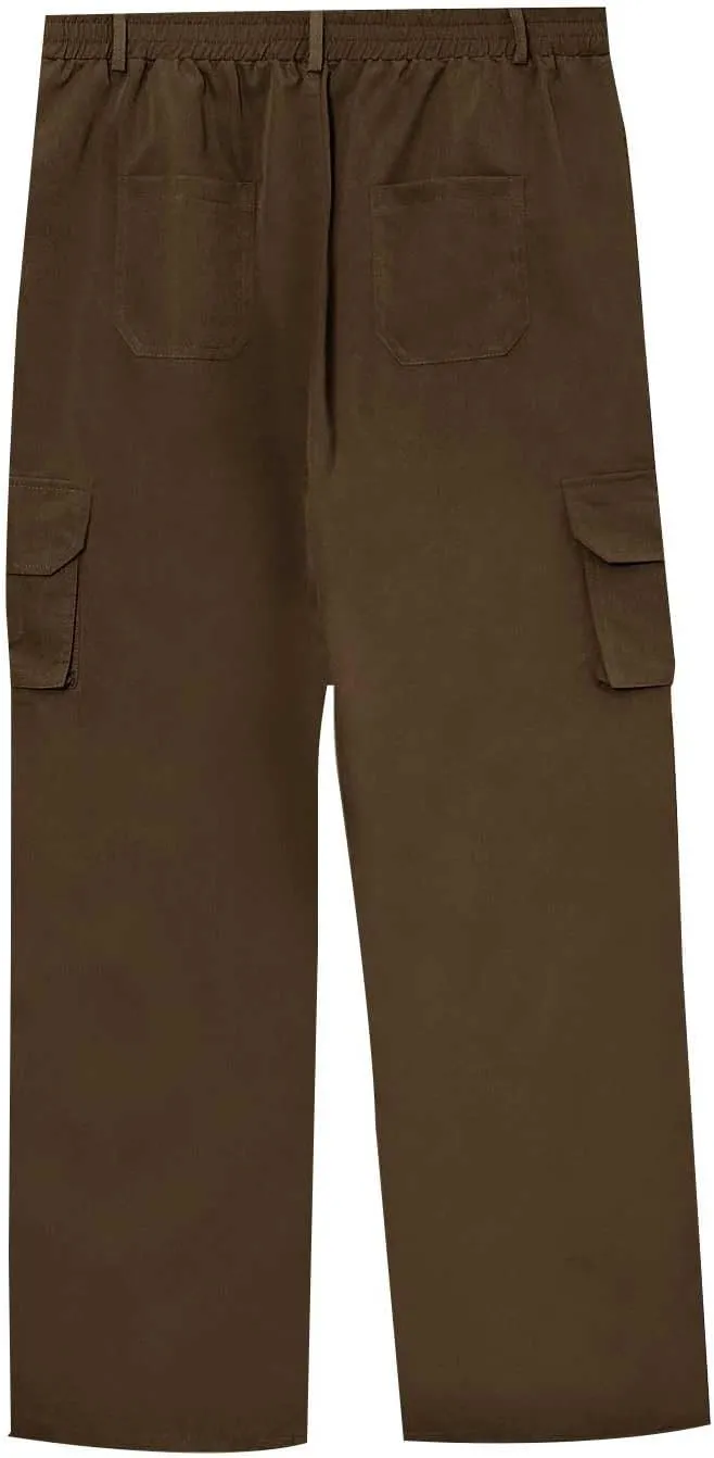 Cargo Pants for Men Casual Button Elastic Waist Chino Pants Relaxed Fit Carpenter Hiking Work Pants with Pockets