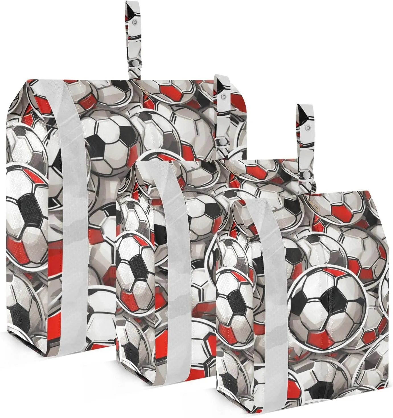 Cartoon Black and White Football 3pcs Travel Packing Storage Bags Collapsible Garment Bag Closet Storage Travel Storage Bags Travel Organizers