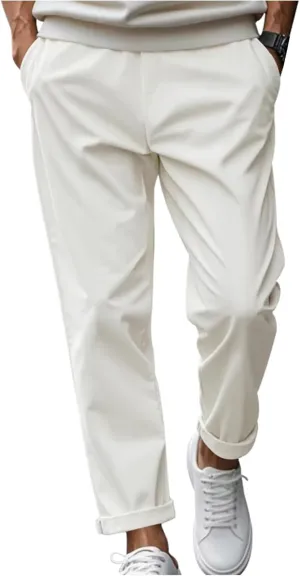 Casual Pants for Men Relaxed Fit Quick Dry Drawstring Straight Pants Baggy Work Office Business Trousers with Pockets