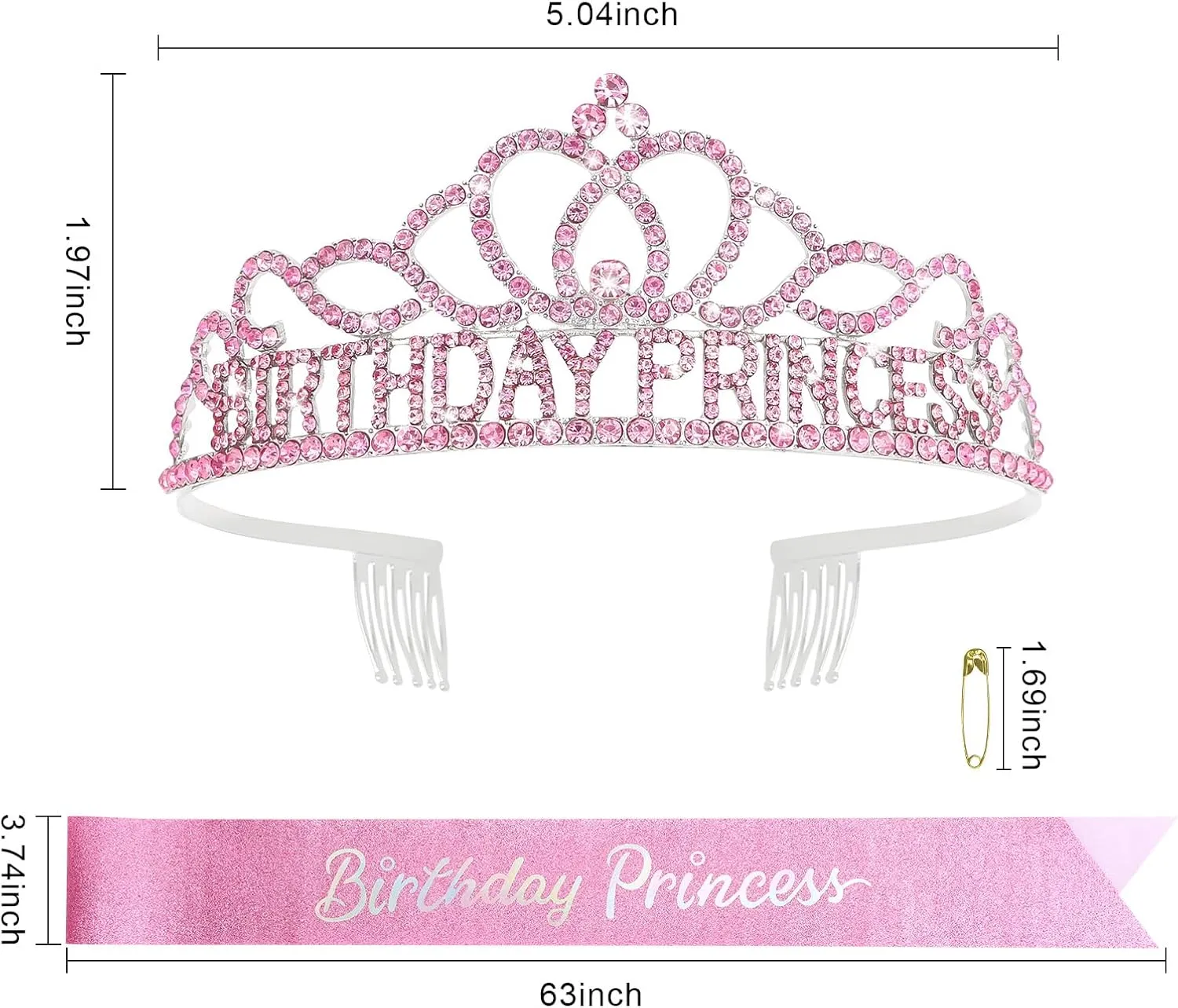 CAVETEE Princess Crowns and Sashes for Girls & Women - Birthday Party Decorations Set