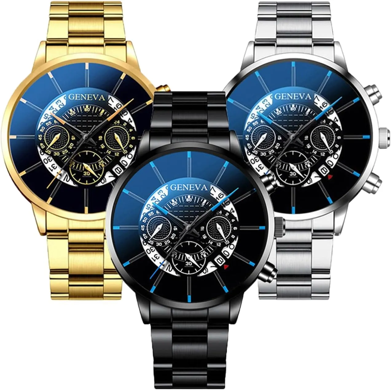 CdyBox 3 Pack Alloy Steel Band Watch Quartz Men Wrist Watches Creative Watches Wholesales (3 Pack)