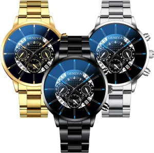 CdyBox 3 Pack Alloy Steel Band Watch Quartz Men Wrist Watches Creative Watches Wholesales (3 Pack)