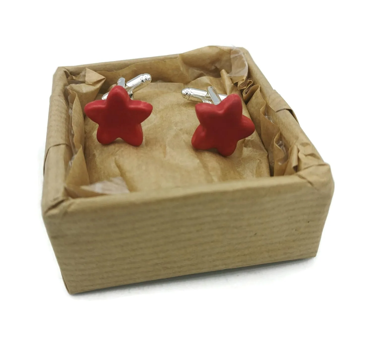 Ceramic Star Cufflinks, Handmade Clothing Accessories For Men (Matte Red)