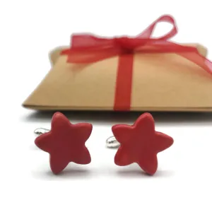 Ceramic Star Cufflinks, Handmade Clothing Accessories For Men (Matte Red)