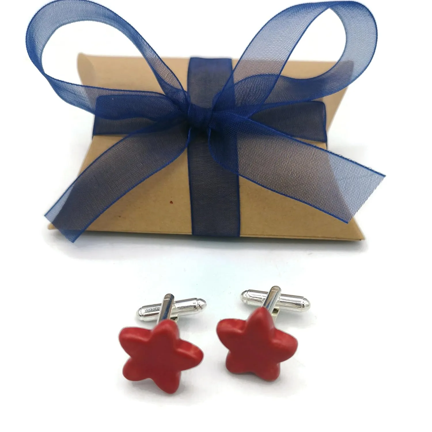 Ceramic Star Cufflinks, Handmade Clothing Accessories For Men (Matte Red)