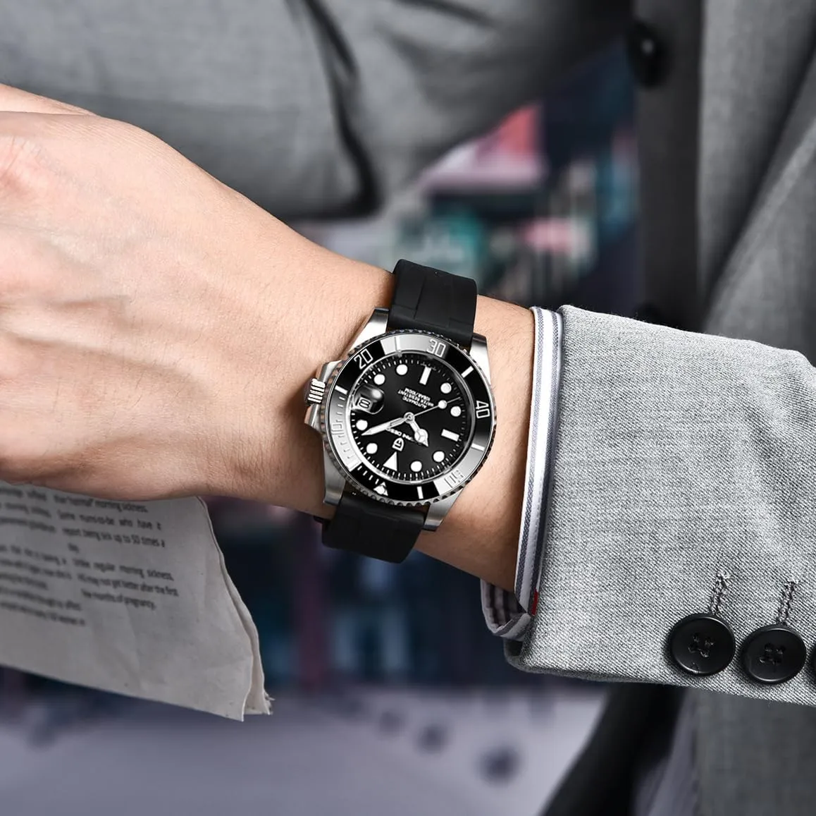 CEYADG Pagani Design Watches for Men Japan NH35 Movement Automatic Watch 40mm Stainless Steel Diver Waterproof Sapphire Crystal Rubber Strap Men's Wrist Watches