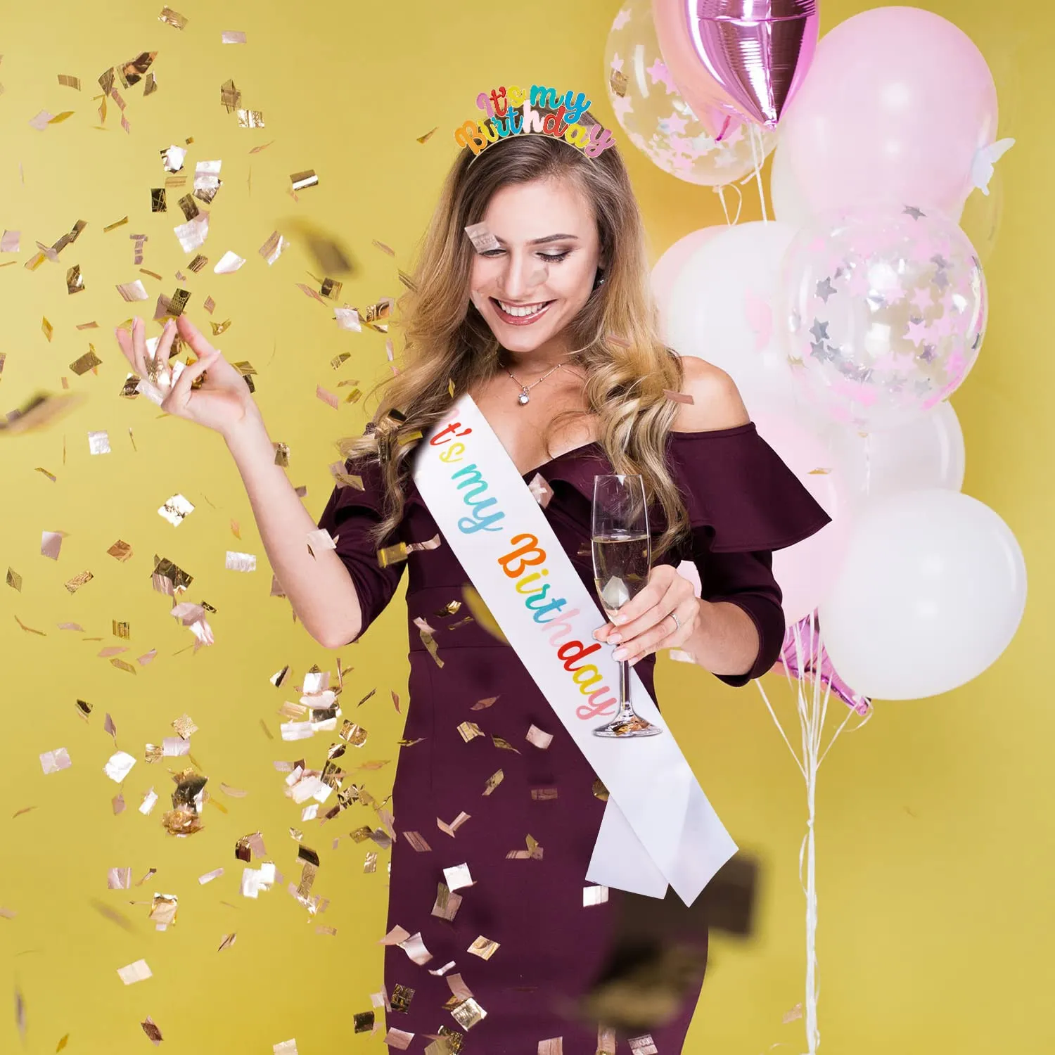 Chanaco Birthday Sash, Girl Headband Set, Tiara Crown, Women's Happy Birthday Decorations and Gifts