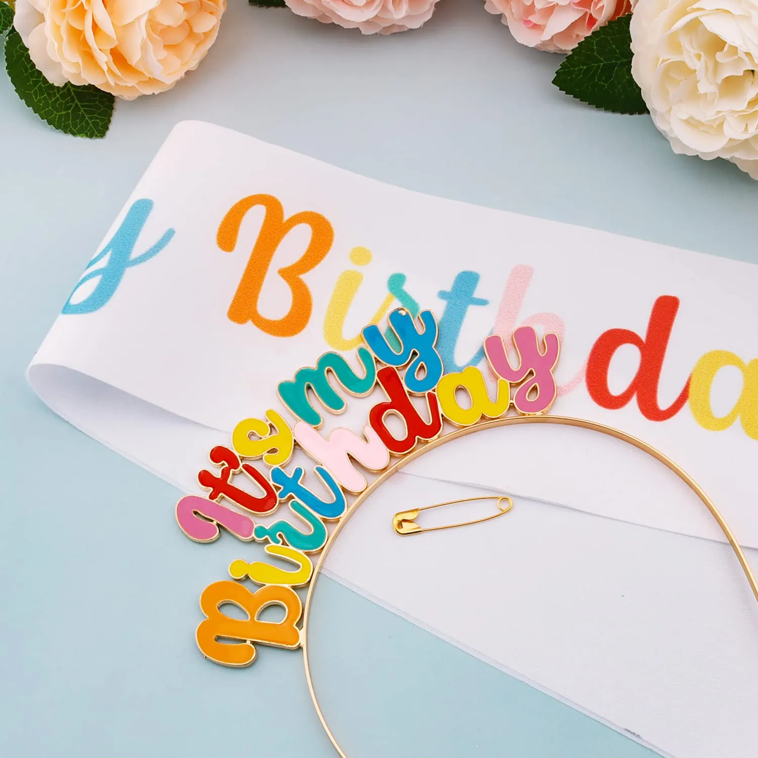 Chanaco Birthday Sash, Girl Headband Set, Tiara Crown, Women's Happy Birthday Decorations and Gifts