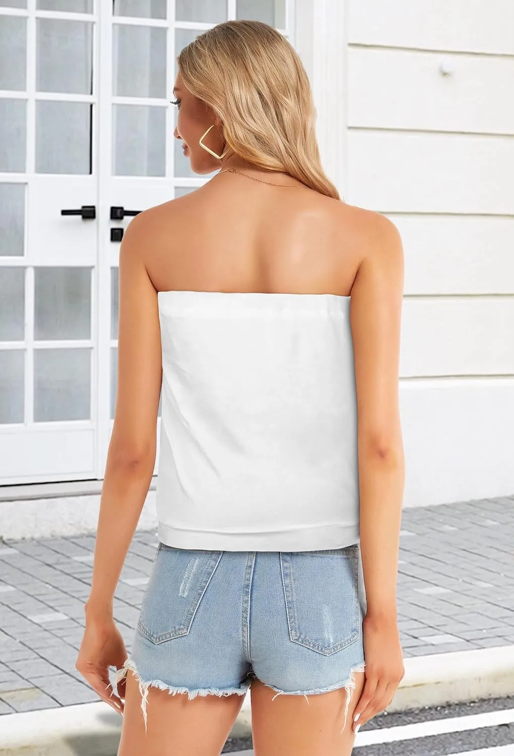 CHICGAL Women's Tube Tops Summer Casual Bandeau Tank Casual Strapless Blouse Off The Shoulder Tunic Shirts