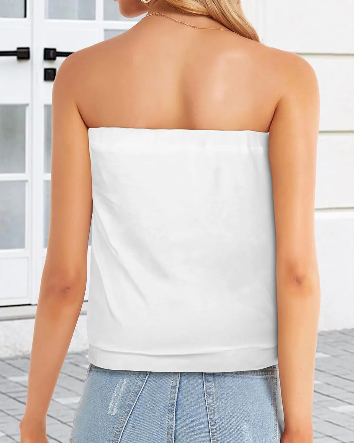 CHICGAL Women's Tube Tops Summer Casual Bandeau Tank Casual Strapless Blouse Off The Shoulder Tunic Shirts