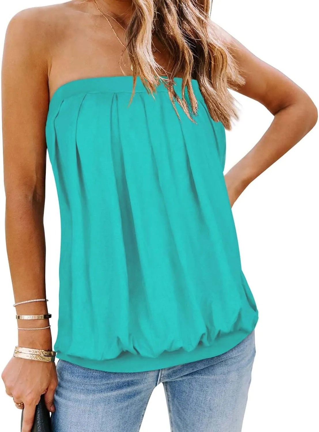 CHICGAL Women's Tube Tops Summer Casual Bandeau Tank Casual Strapless Blouse Off The Shoulder Tunic Shirts