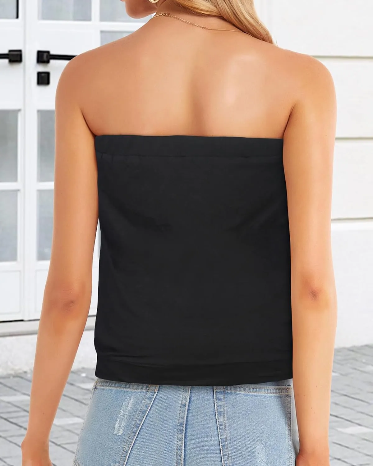 CHICGAL Women's Tube Tops Summer Casual Bandeau Tank Casual Strapless Blouse Off The Shoulder Tunic Shirts