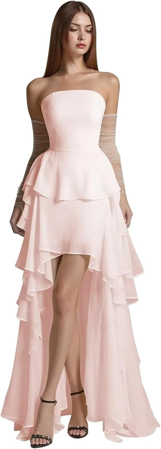 Chiffon Bridesmaid Dresses with Pockets Sleeveless Long Pleated Formal Evening Dresses for Women Elegant