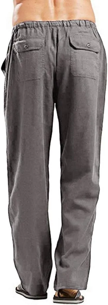 Chino Pants Mens Pants Relaxed Fit Summer Beach Trousers Cotton Linen Trouser Casual Lightweight Drawstring Yoga Pant