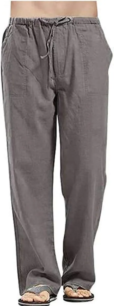 Chino Pants Mens Pants Relaxed Fit Summer Beach Trousers Cotton Linen Trouser Casual Lightweight Drawstring Yoga Pant