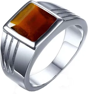 Choose Your Color Silver Ring for Men Square Shape Astrology Birthstone Jewelry in Size 4 to 13
