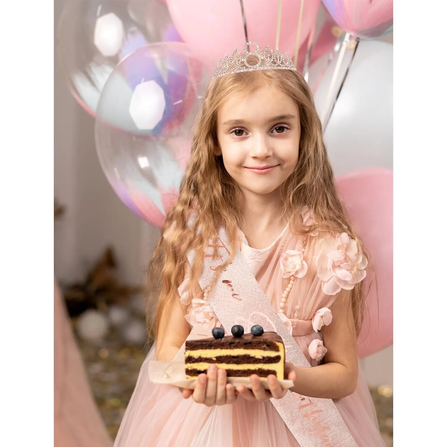 CIEHER 8th Birthday Crown   8th Birthday Sash   Pearl Pin Set, 8th Birthday Gifts for Girls It's My 8th Birthday Decorations Women Happy 8th Birthday Party Supplies