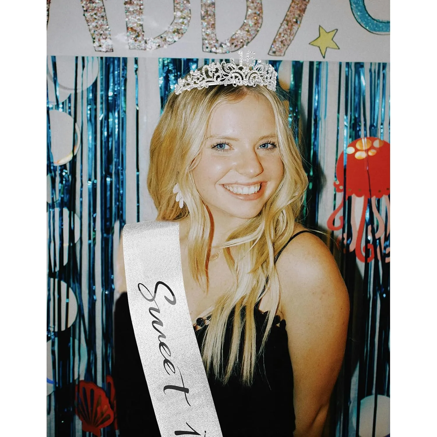 CIEHER Sweet 16 Crown   Sweet 16 Sash   Pearl Pin Set, Sweet 16 Birthday Decorations for Girls, Sweet Sixteen Gifts, 16th Birthday Sash and Crown for Girls Happy 16th Birthday Party Favors