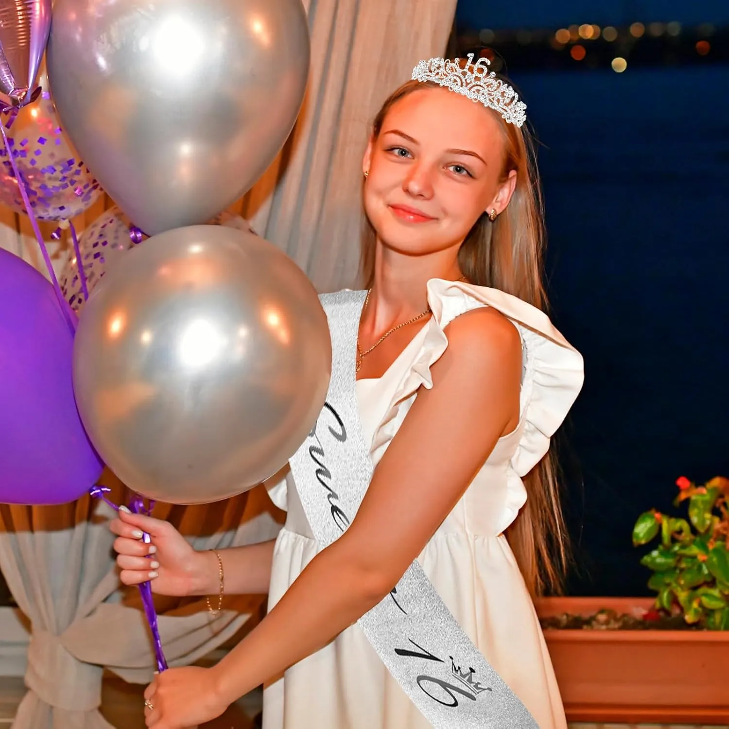 CIEHER Sweet 16 Crown   Sweet 16 Sash   Pearl Pin Set, Sweet 16 Birthday Decorations for Girls, Sweet Sixteen Gifts, 16th Birthday Sash and Crown for Girls Happy 16th Birthday Party Favors