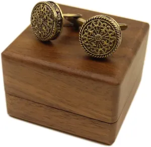 Classic Solid Brass Cufflinks for Men With Walnut Transparent Lid Organizer Case, Wedding Gift, Engagement Gift, Father's Day Gift