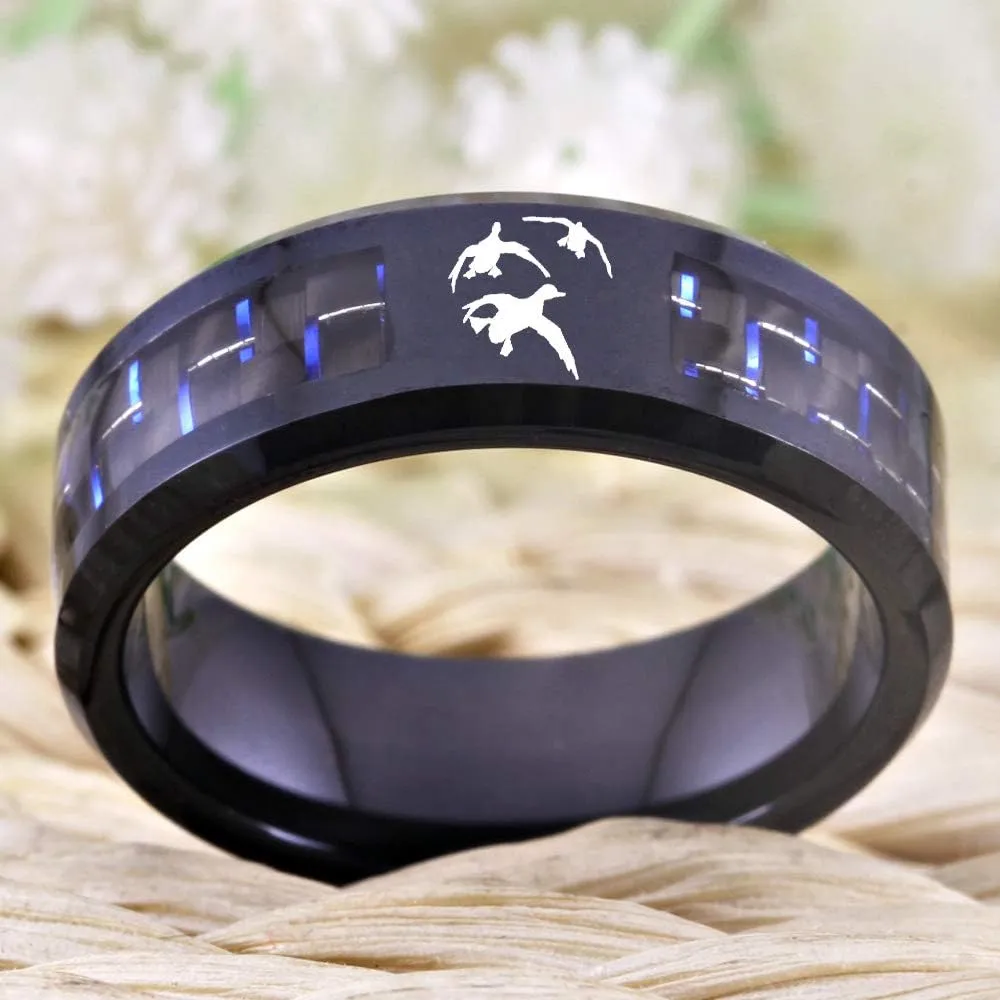 CLOUD DANCER 8mm Carbon Fiber Ring For Man Engraved Deer Skull Tungsten Carbide Male Alliance Casual Customize Jewelry Personalize Band-Free Engraving Inside