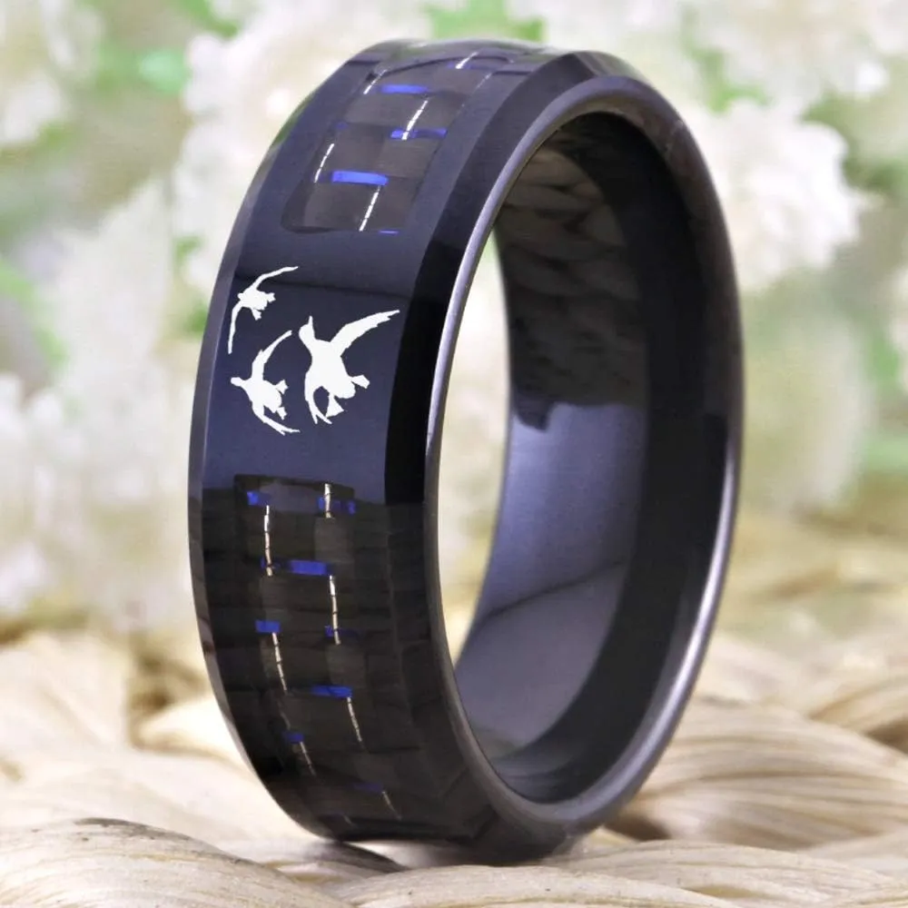 CLOUD DANCER 8mm Carbon Fiber Ring For Man Engraved Deer Skull Tungsten Carbide Male Alliance Casual Customize Jewelry Personalize Band-Free Engraving Inside
