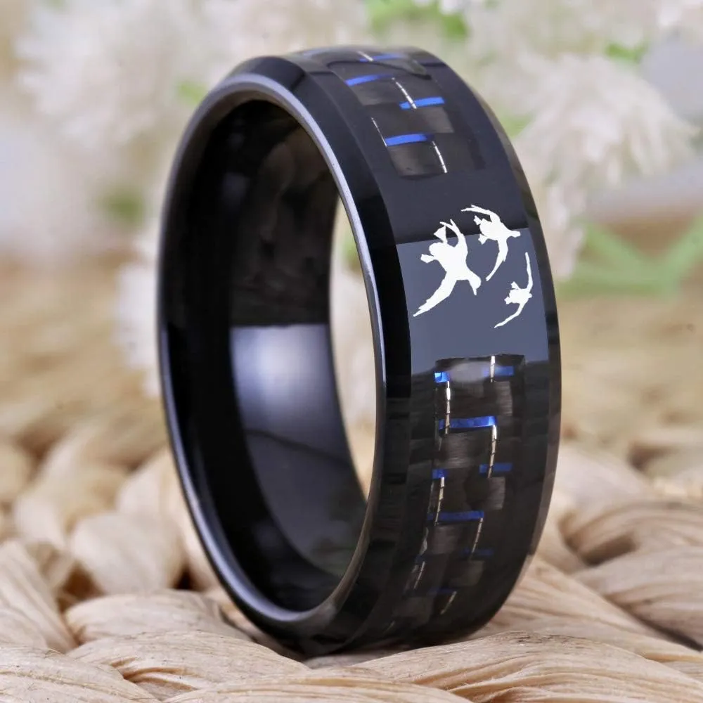 CLOUD DANCER 8mm Carbon Fiber Ring For Man Engraved Deer Skull Tungsten Carbide Male Alliance Casual Customize Jewelry Personalize Band-Free Engraving Inside