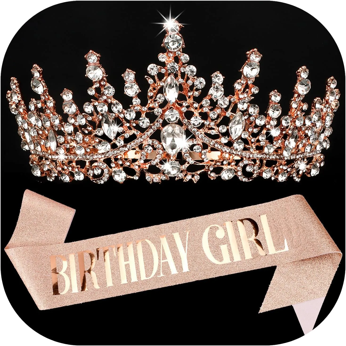 COCIDE Birthday Girl Sash and Crowns for Women - Crystal Birthday Sashes for Women Party Decoration Accessory