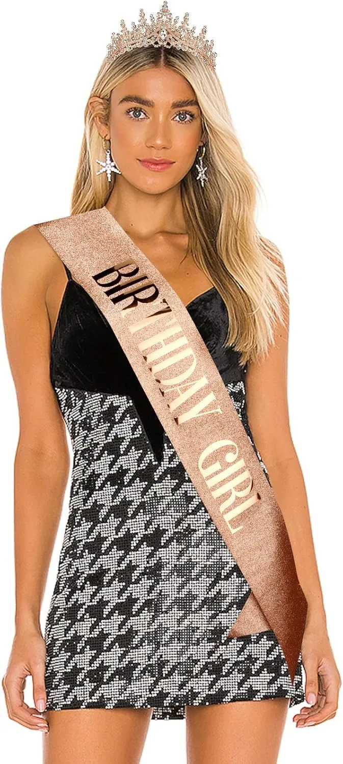 COCIDE Birthday Girl Sash and Crowns for Women - Crystal Birthday Sashes for Women Party Decoration Accessory