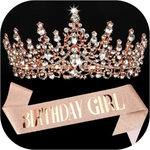 COCIDE Birthday Girl Sash and Crowns for Women - Crystal Birthday Sashes for Women Party Decoration Accessory