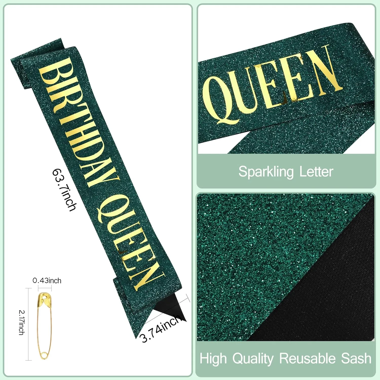 COCIDE Birthday Sash for Women Happy Birthday Crown Tiaras for Women Queen Princess Headband for Party Decoration Girl Green and Gold Sahes Hair Accessories Favors Gift