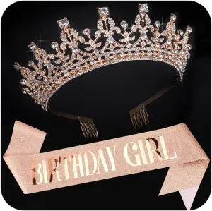 COCIDE Birthday Tiara and Crown for Women, Girls' Sash, Decorations Set, Rhinestone Headband, Crystal Hair Accessories for Party, Cake Toppers