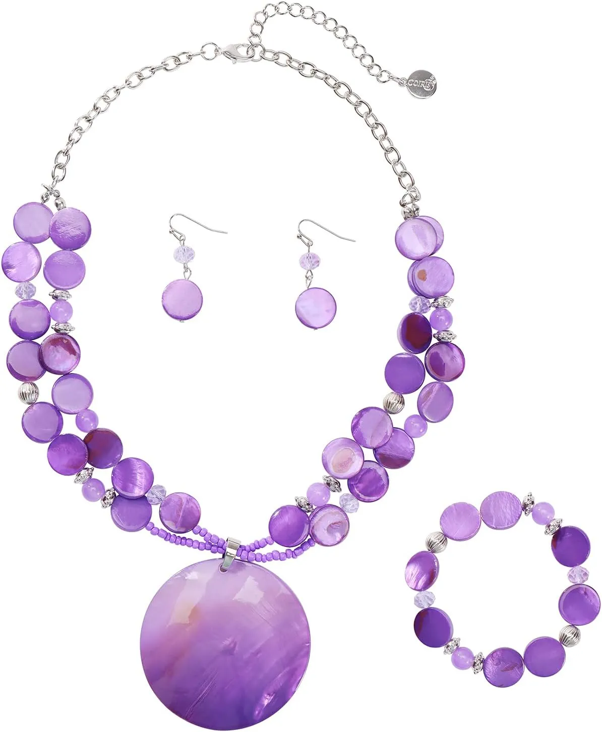 Coiris Layered Beads Statement Necklace for Women Gradient Colour Circle Shell Pendant Chunky Jewelry Set Costume Jewelry for Women