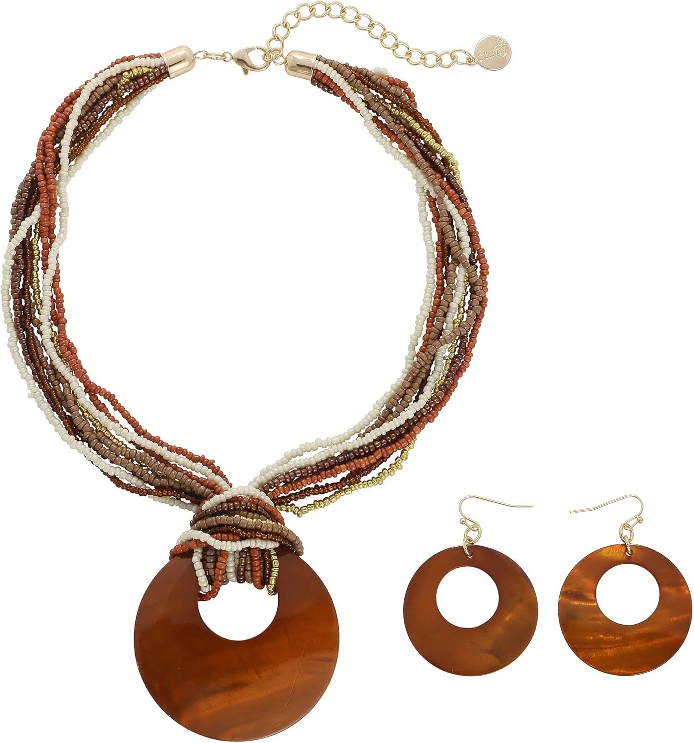 Coiris Multi Strand Statement Colorful Beaded Necklace with Big Circle Shell Pendant for Women