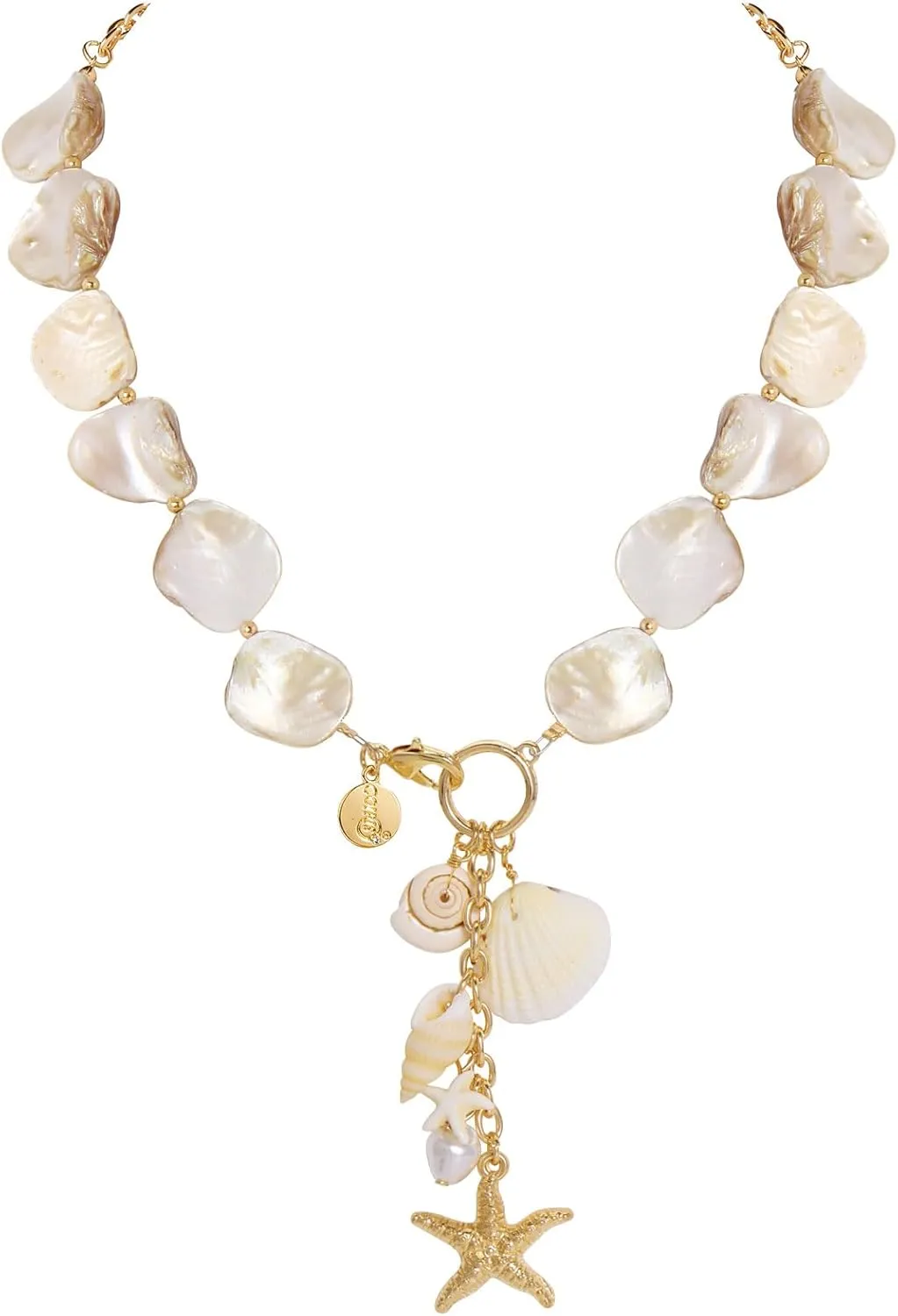 Coiris Starfish Seashell Necklace for Women Pearl Shell Natural Summer Beach Jewelry for Women(N0134-Pearl)