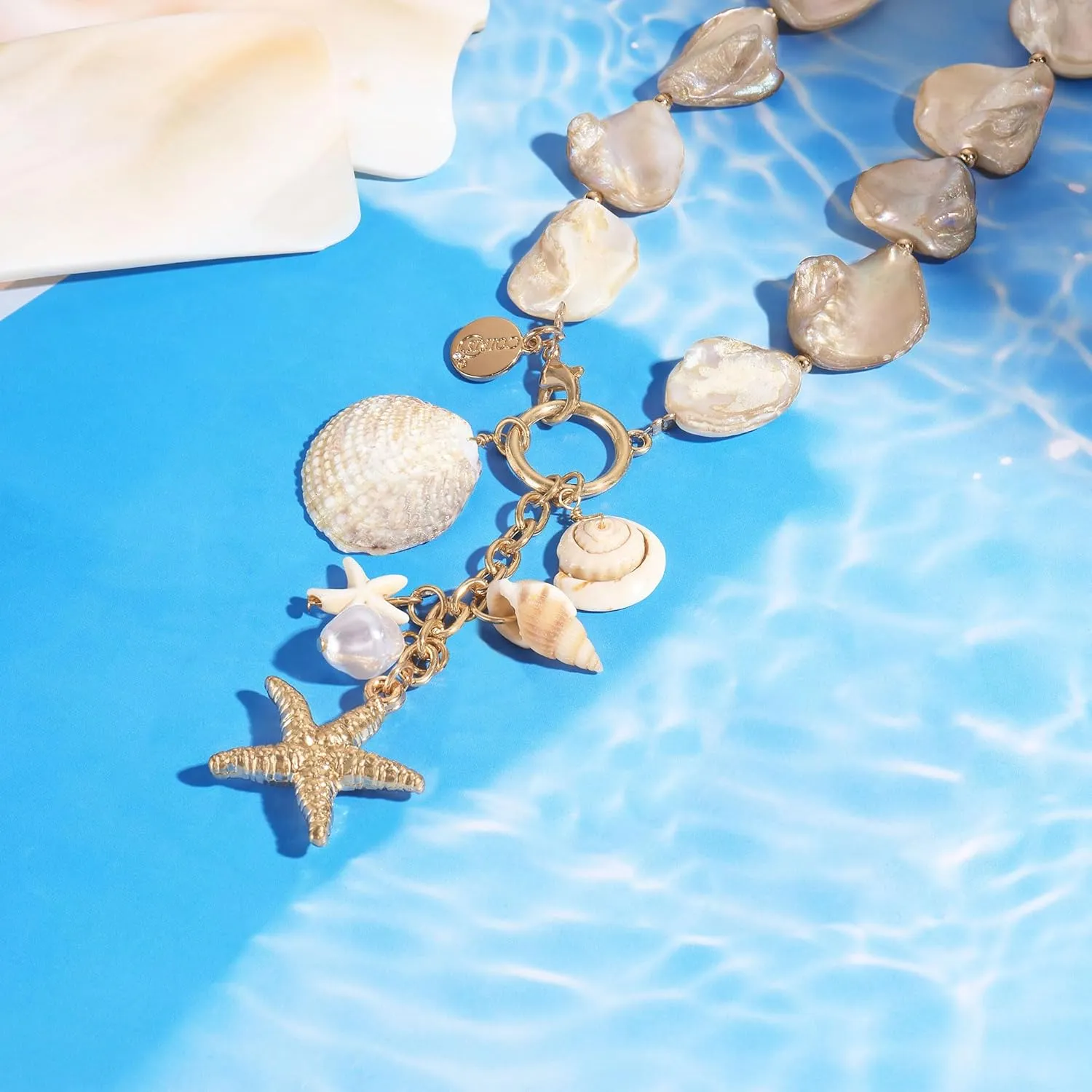 Coiris Starfish Seashell Necklace for Women Pearl Shell Natural Summer Beach Jewelry for Women(N0134-Pearl)