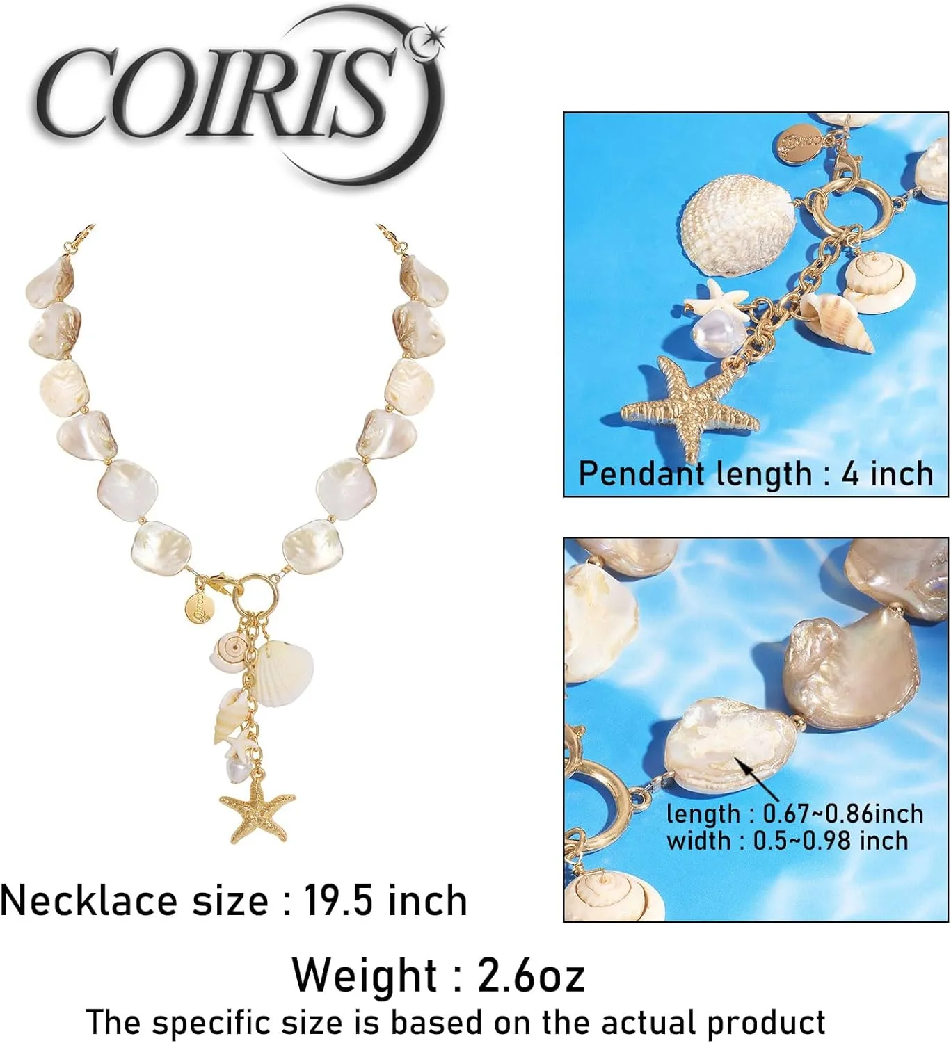 Coiris Starfish Seashell Necklace for Women Pearl Shell Natural Summer Beach Jewelry for Women(N0134-Pearl)
