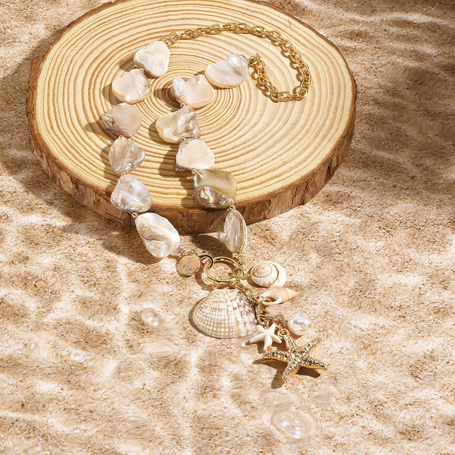 Coiris Starfish Seashell Necklace for Women Pearl Shell Natural Summer Beach Jewelry for Women(N0134-Pearl)