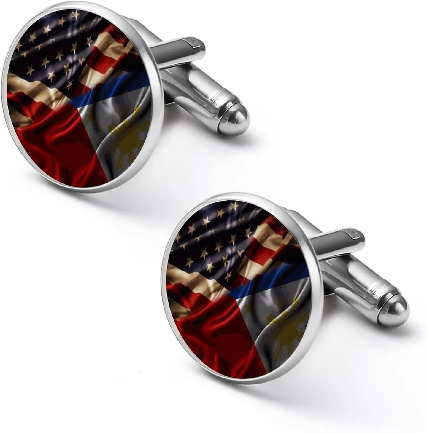 Combined Philippines And USA Flag Shirt Cufflinks for Men,Fun Mens Cufflinks for Business Wedding Gifts-1, 1.7cm