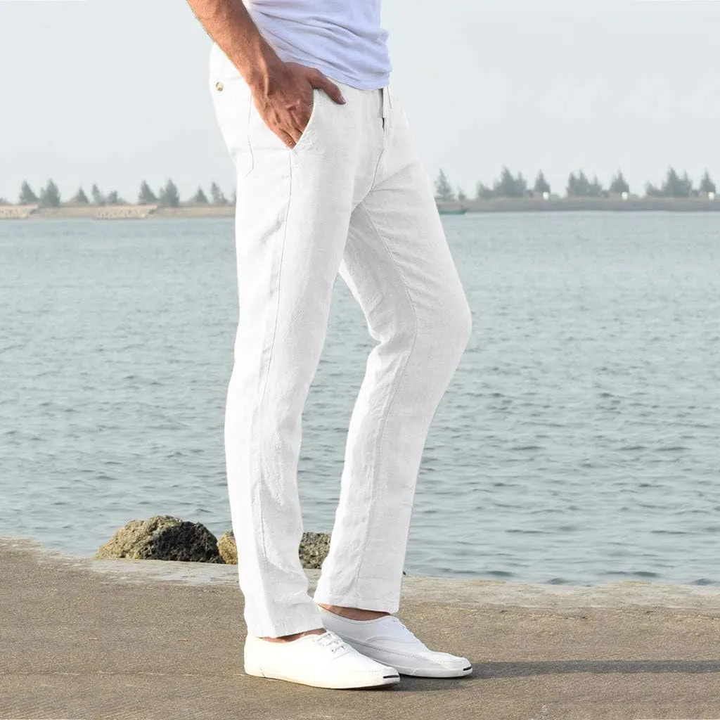 Cotton Men's Casual Pants Lightweight Elastic Drawstring Breathable Relaxed Straight Daily Travel Summer Trousers