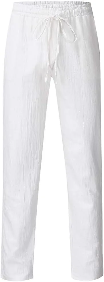 Cotton Men's Casual Pants Lightweight Elastic Drawstring Breathable Relaxed Straight Daily Travel Summer Trousers