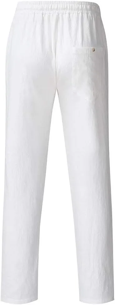 Cotton Men's Casual Pants Lightweight Elastic Drawstring Breathable Relaxed Straight Daily Travel Summer Trousers