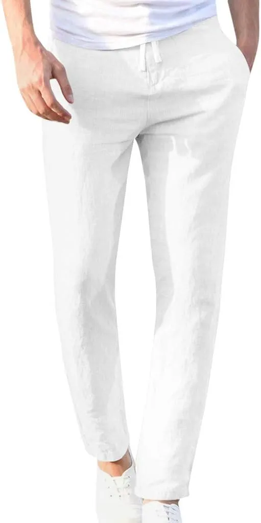 Cotton Men's Casual Pants Lightweight Elastic Drawstring Breathable Relaxed Straight Daily Travel Summer Trousers