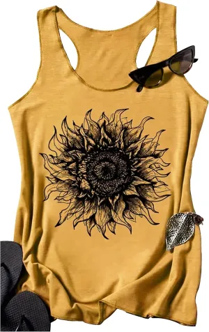 Country Concert Tank Tops Women Vintage Sunshine Racerback Tank Tops Summer Casual Classic-Fit Sleeveless T Shirt Cami