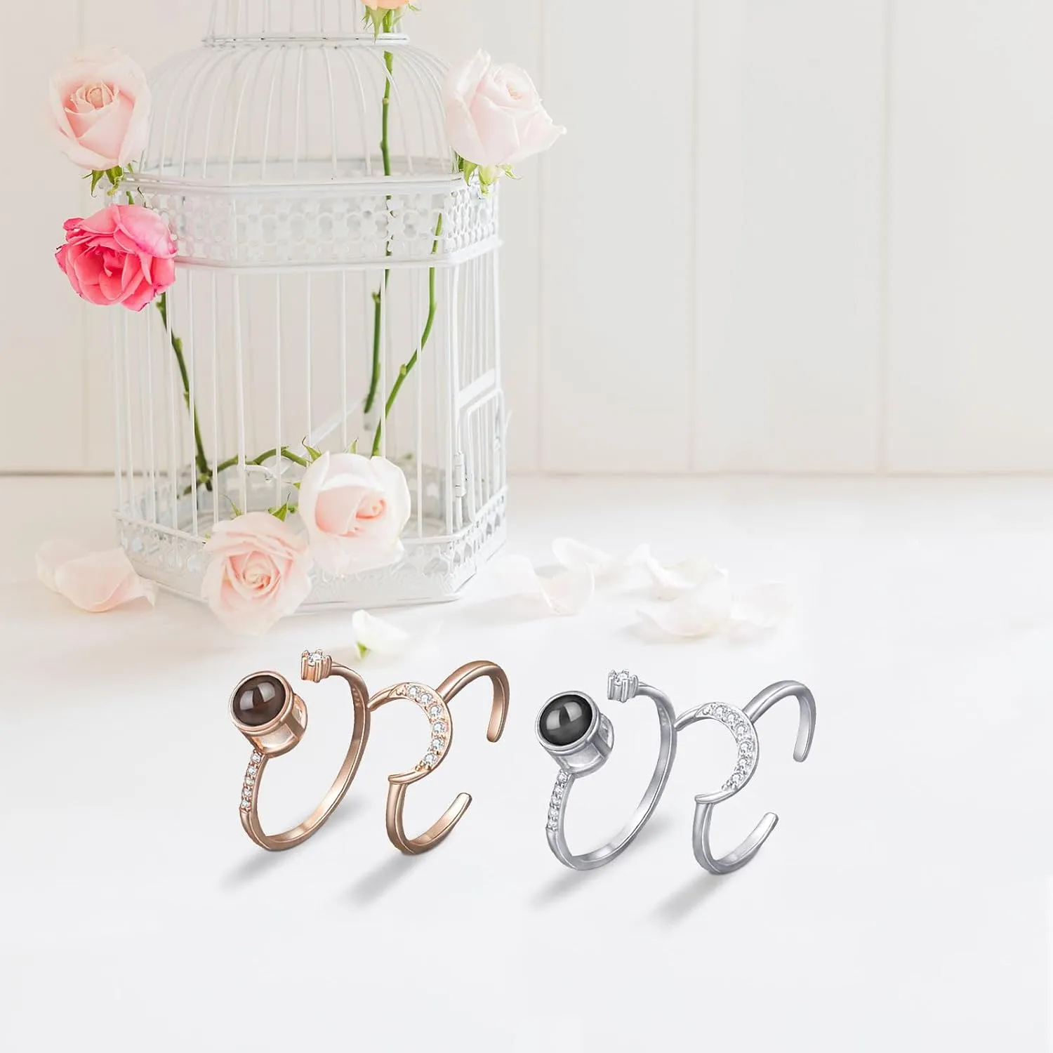 Couple rings, best friend rings, love rings, adjustable sterling silver projection rings, gifts (Style 2-Rose Gold)