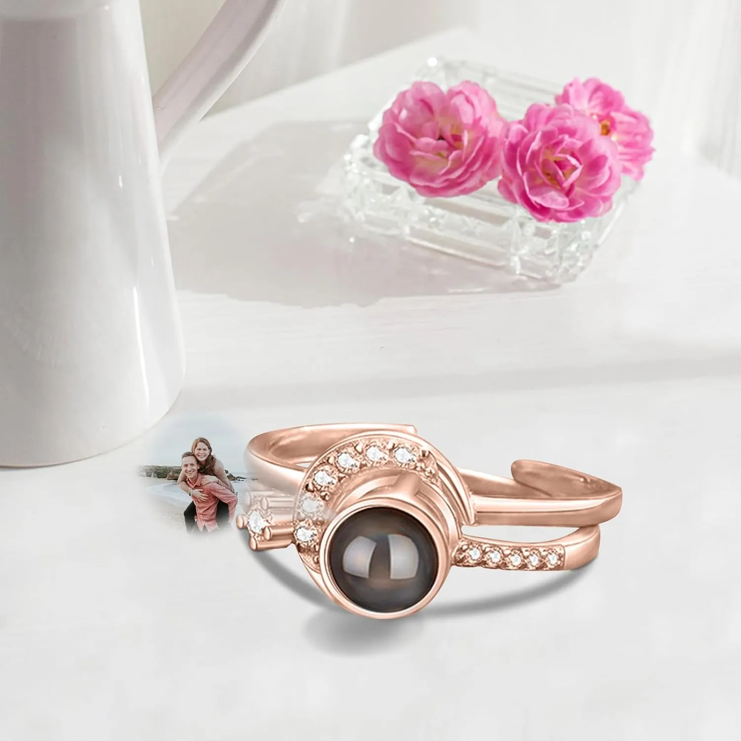 Couple rings, best friend rings, love rings, adjustable sterling silver projection rings, gifts (Style 2-Rose Gold)