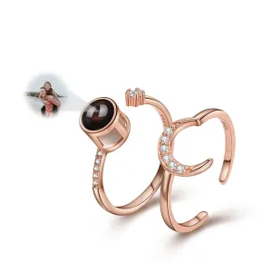 Couple rings, best friend rings, love rings, adjustable sterling silver projection rings, gifts (Style 2-Rose Gold)