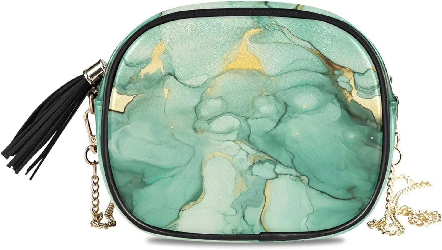Crossbody Shoulder Bag Tassel Purse Mable Gold Green PU leather Small Handbag Fashion Evening Clutch with Chain
